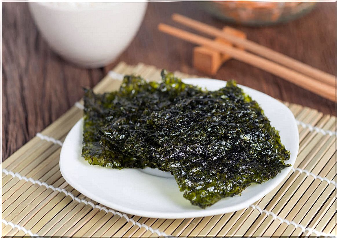 Seaweed on a plate.