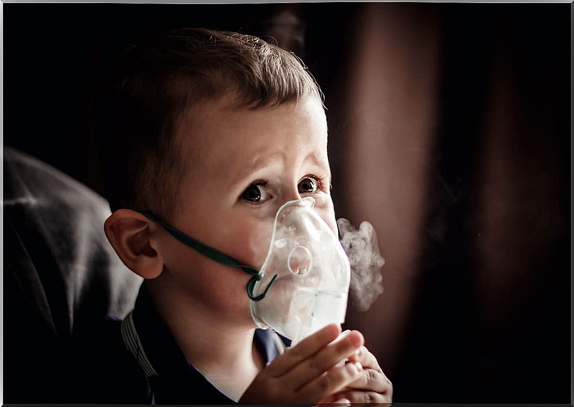 Oxygen and nebulization for a child.