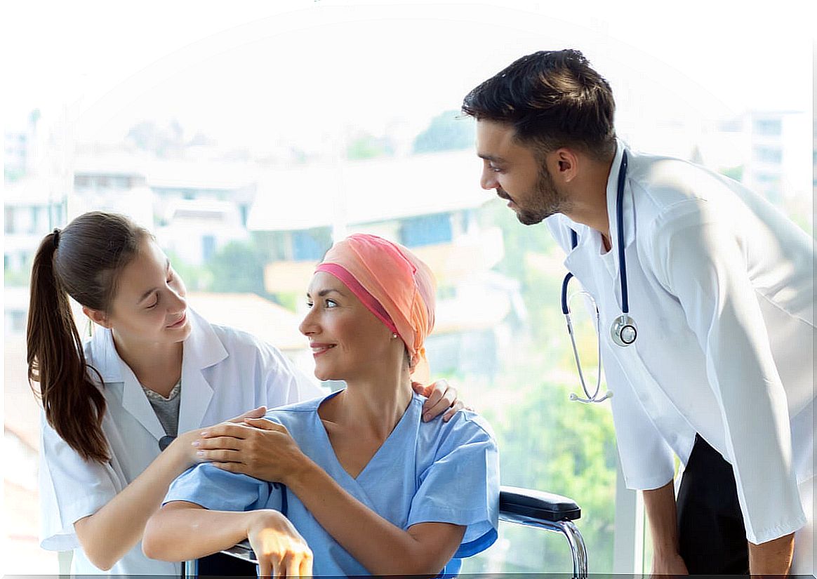 Patient with chemotherapy for cancer cells.