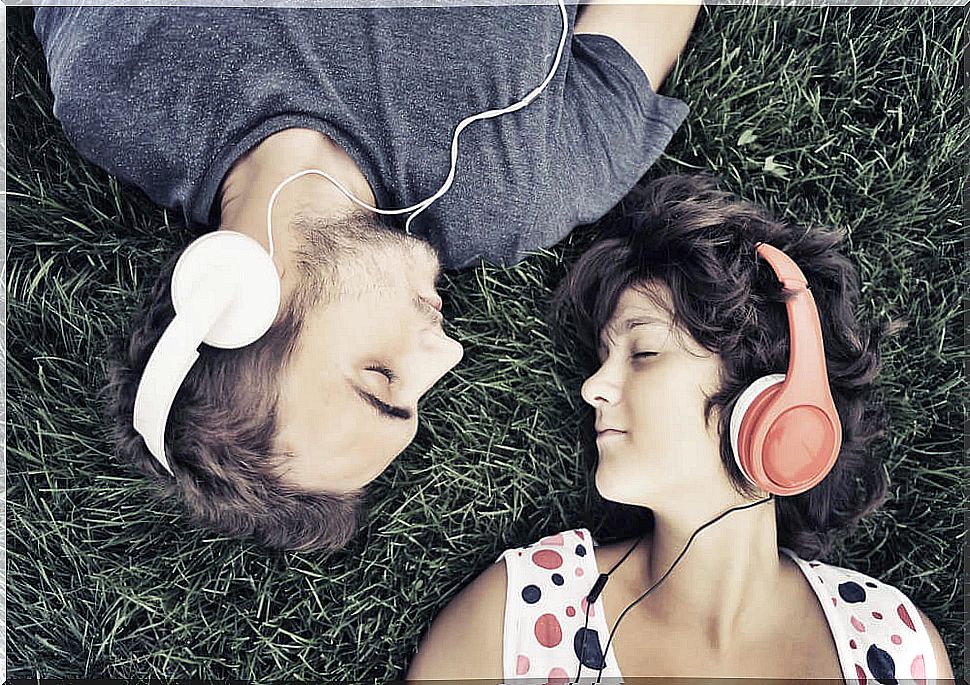 Couple listening to music