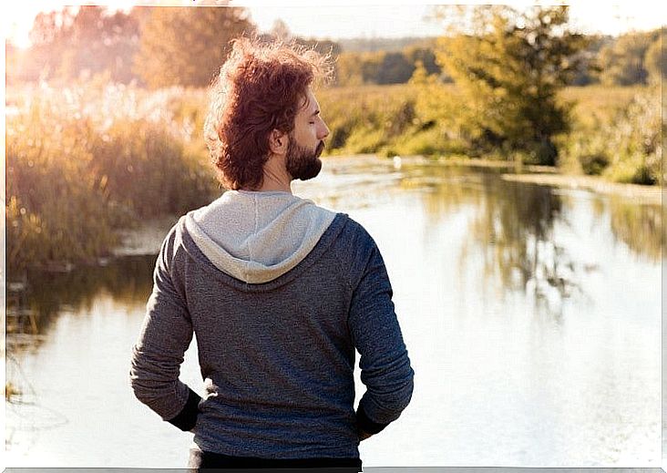 Man breathing in nature