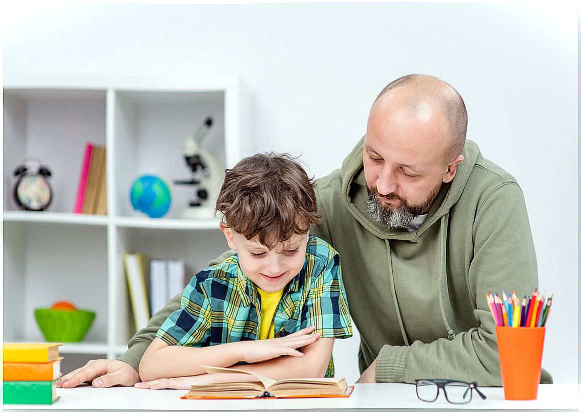 Father spends time with older son.